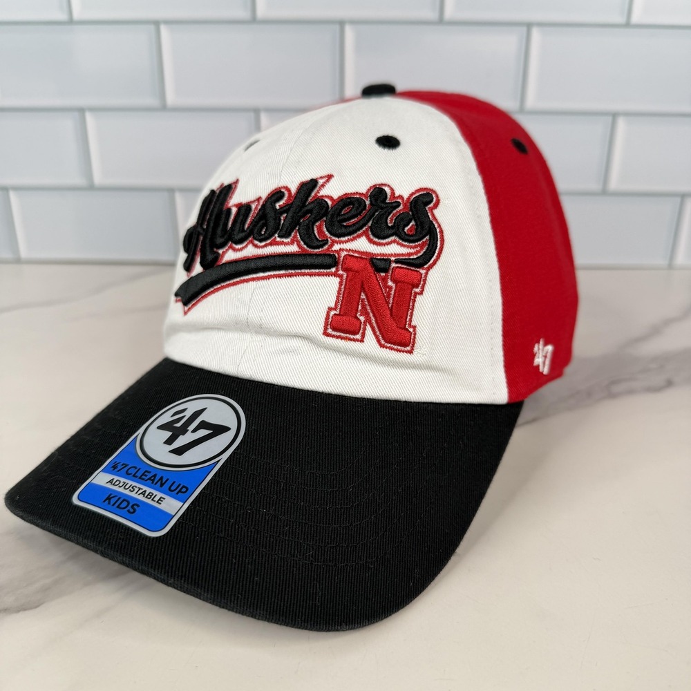 Nebraska Cornhuskers Hat Cap Strap Back Kids Red White Black 47 Clean Up NWOT